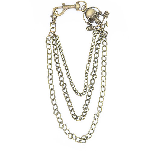 复古三链骷髅头双头扣腰链